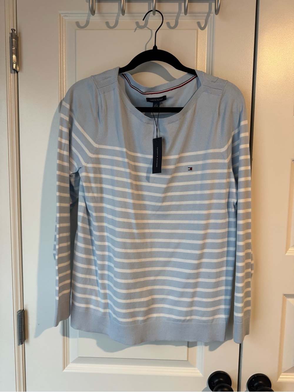 Tommy Hilfiger Light Blue & White Striped Knit Top